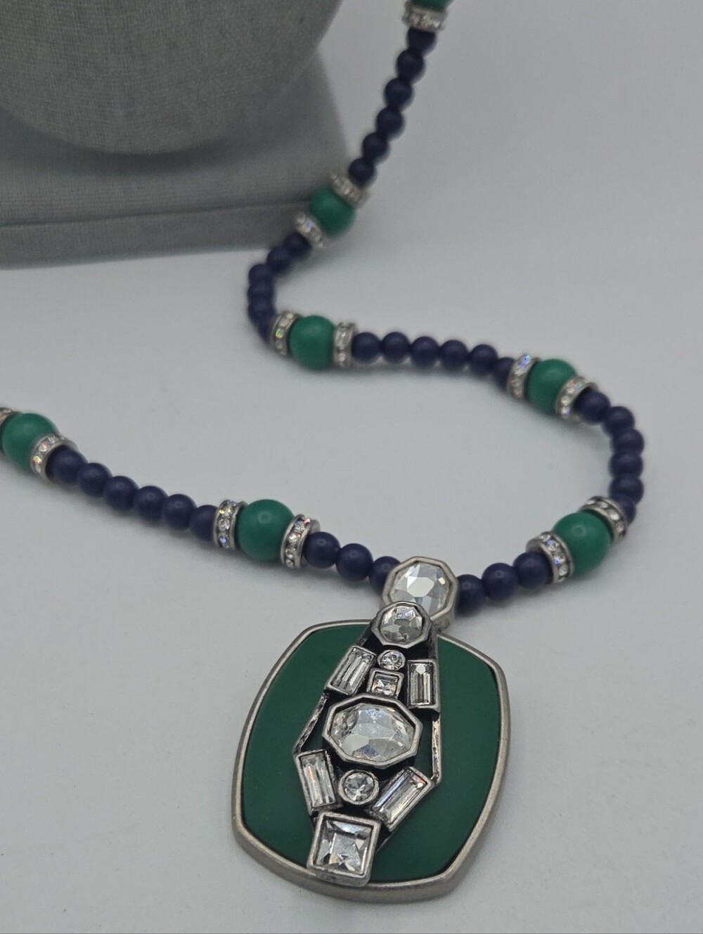 5 for $25! Lia Sophia Green Navy Beaded Pendant Necklace